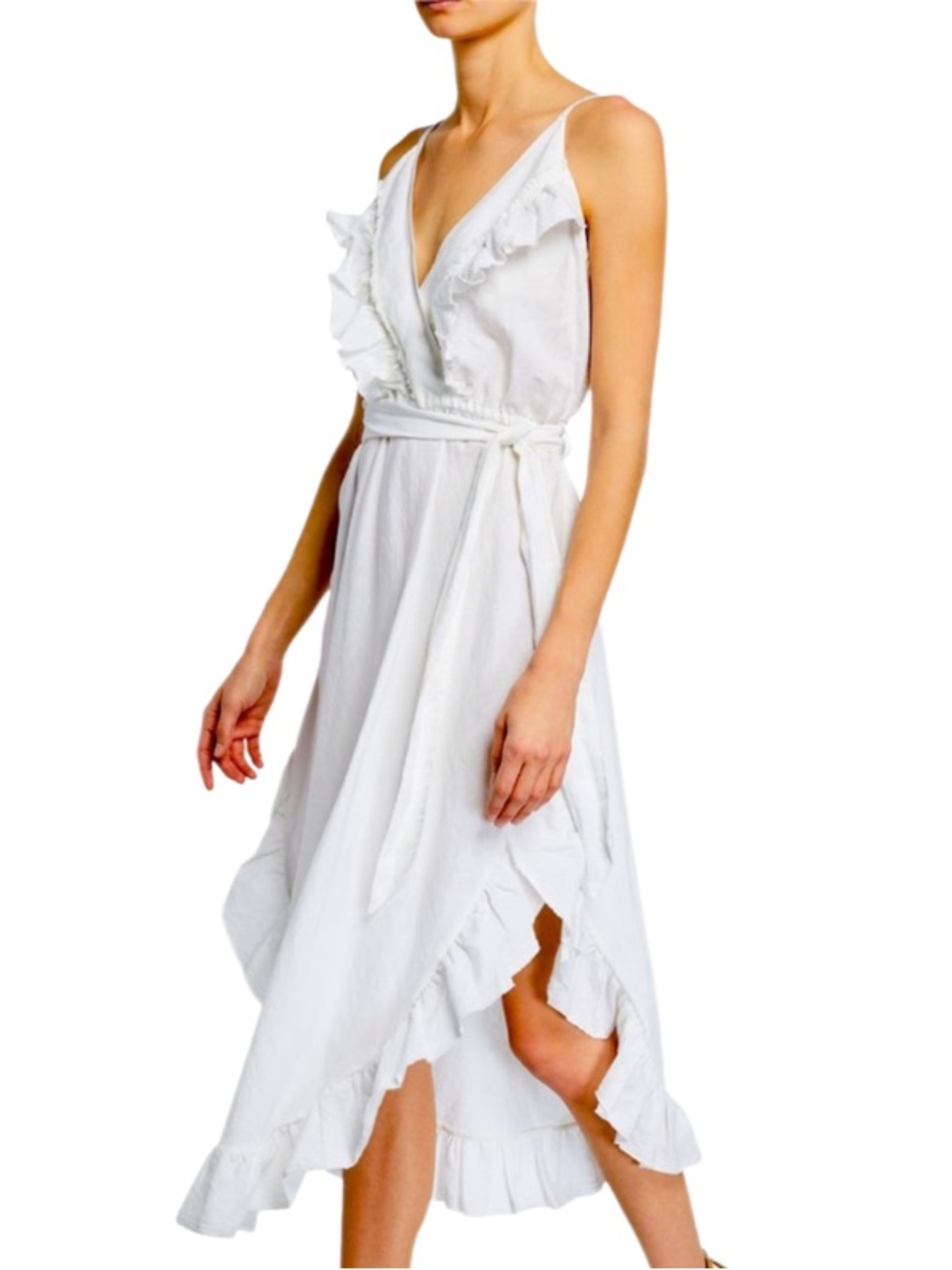 IRO Lemon White Cotton Linen V-neck Dress white graduation dress